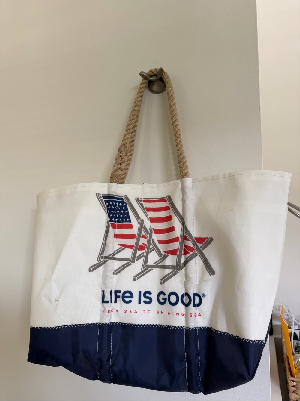 Sea Bags Life Is Good White & Navy Patriotic Beach Tote NWOT
